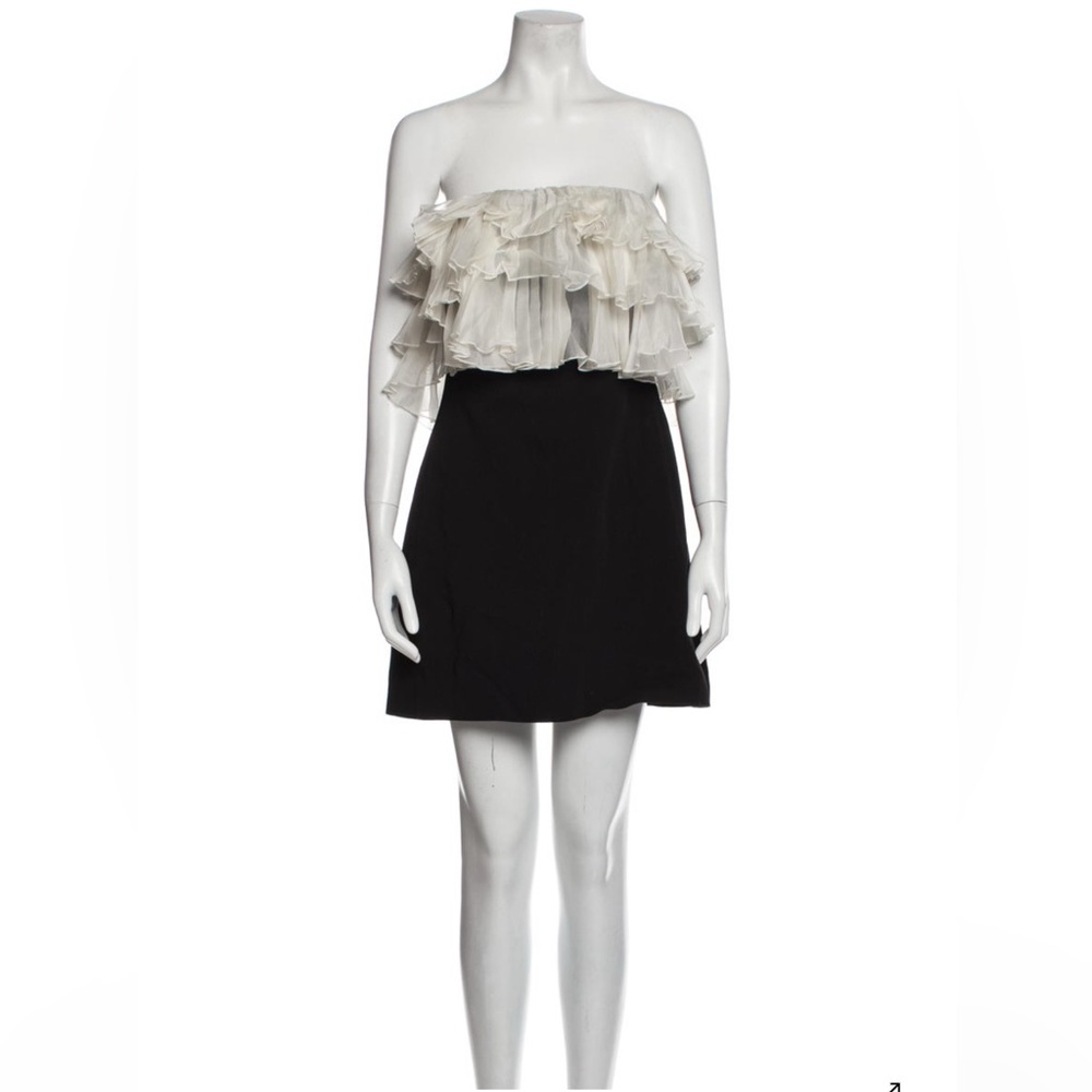 Alexis Strapless Black Dress with Off white/ Cream Ruffles at top.